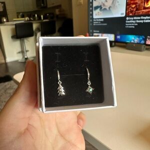 Sterling Silver Green Crystal Tree & Star Dangle Earrings